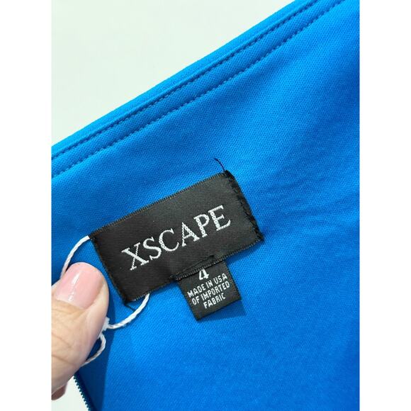 Xscape One Shoulder Front Slit Sleeveless Fit & Flare Maxi Dress Blue Women's 4 - Picture 6 of 6
